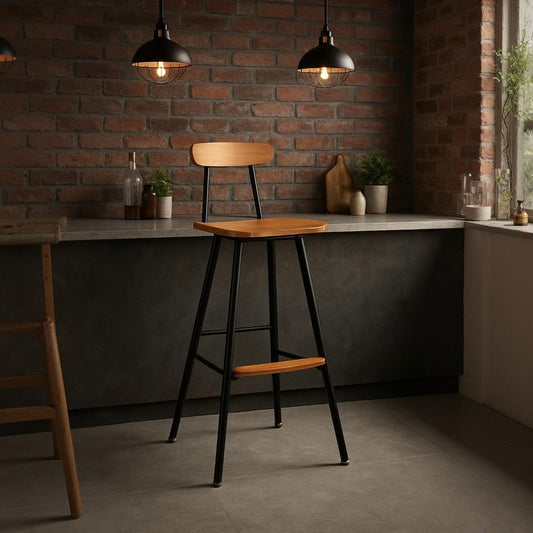 Solid Wood Bar Stool with Iron Leg for Bar Furniture