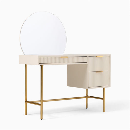 Wooden Dressing Table with Round Mirror