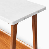 Wooden Marble Top Side Table with Wooden Base