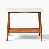 Wooden Marble Top Side Table with Wooden Base