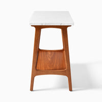 Wooden Marble Top Side Table with Wooden Base