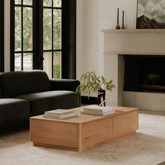 Solid Wood Coffee Table with Drawer for Living Room
