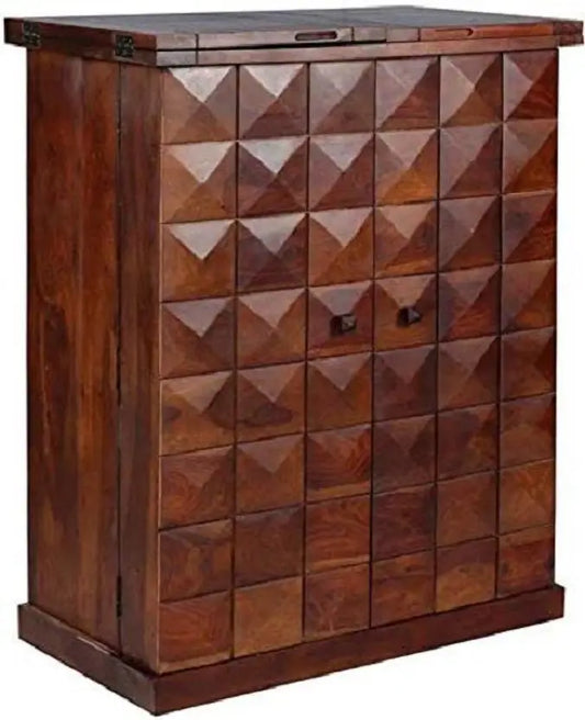 Solid Wood Bar Cabinet for Wine Bottle and Glass Storage
