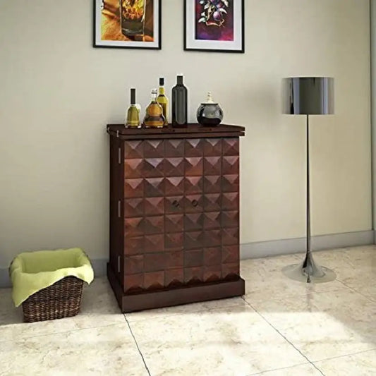 Solid Wood Bar Cabinet for Wine Bottle and Glass Storage