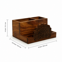 Wooden Hand Carved Cutlery & Stationery Holder
