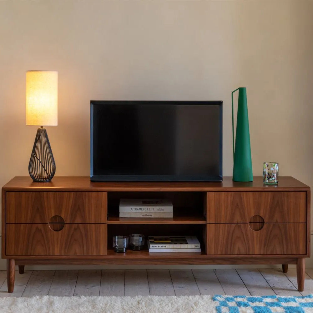 Solid Wood TV Cabinet with Storage for Living Room