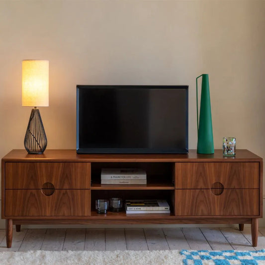 Solid Wood TV Cabinet with Storage for Living Room