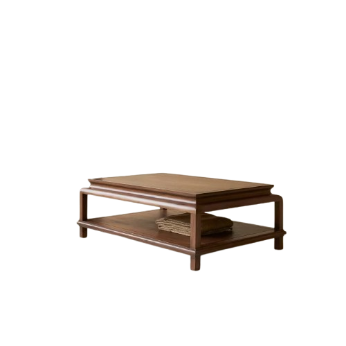 Wooden Coffee Table with Molded Edge & Shelf