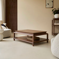 Wooden Coffee Table with Molded Edge & Shelf