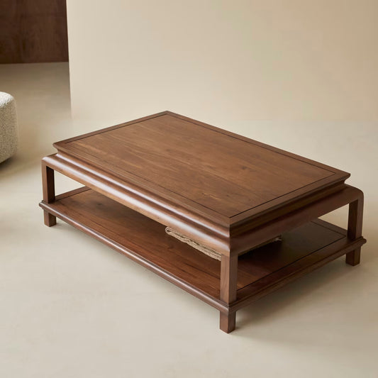 Wooden Coffee Table with Molded Edge & Shelf
