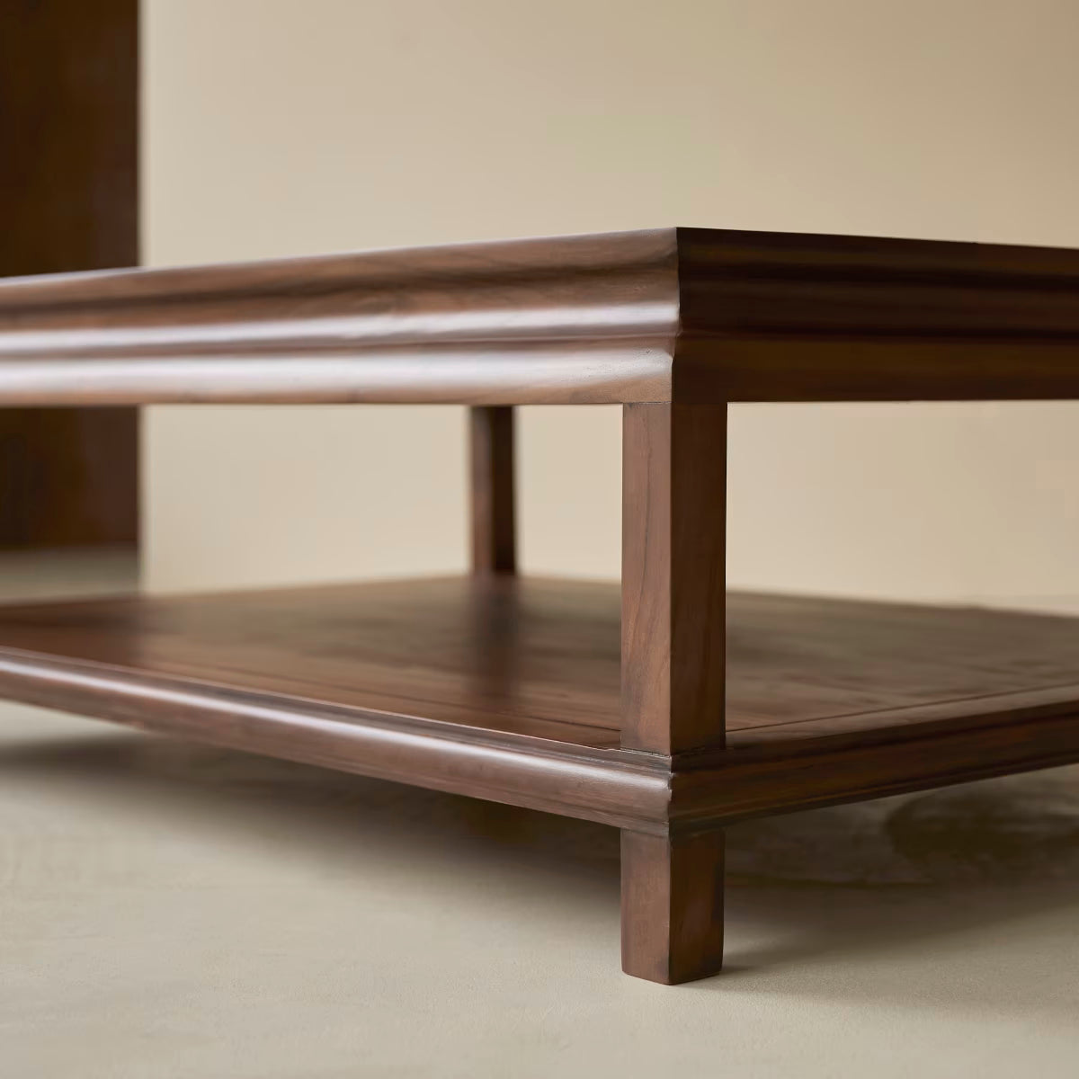 Wooden Coffee Table with Molded Edge & Shelf