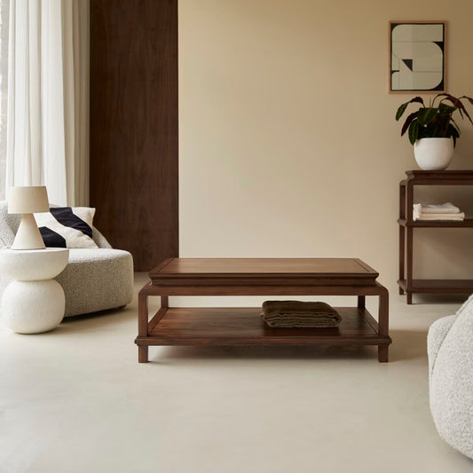 Wooden Coffee Table with Molded Edge & Shelf