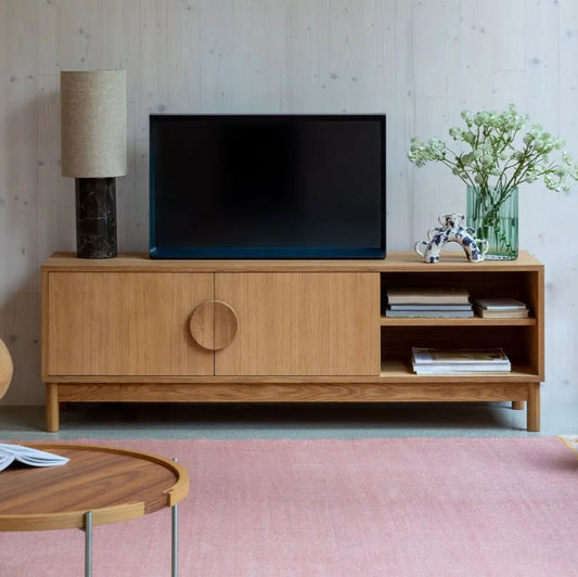 Solid Wood TV Unit for Entertaiment Space in Natural Oak Finish